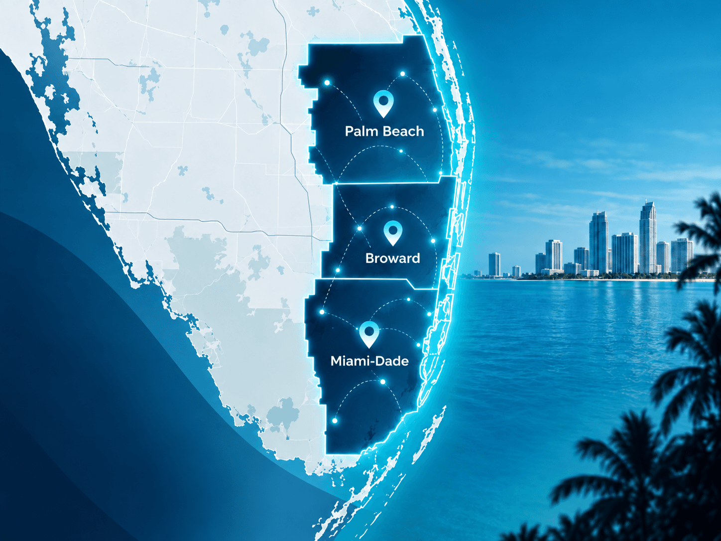 Bluewave FS service coverage map in South Florida.